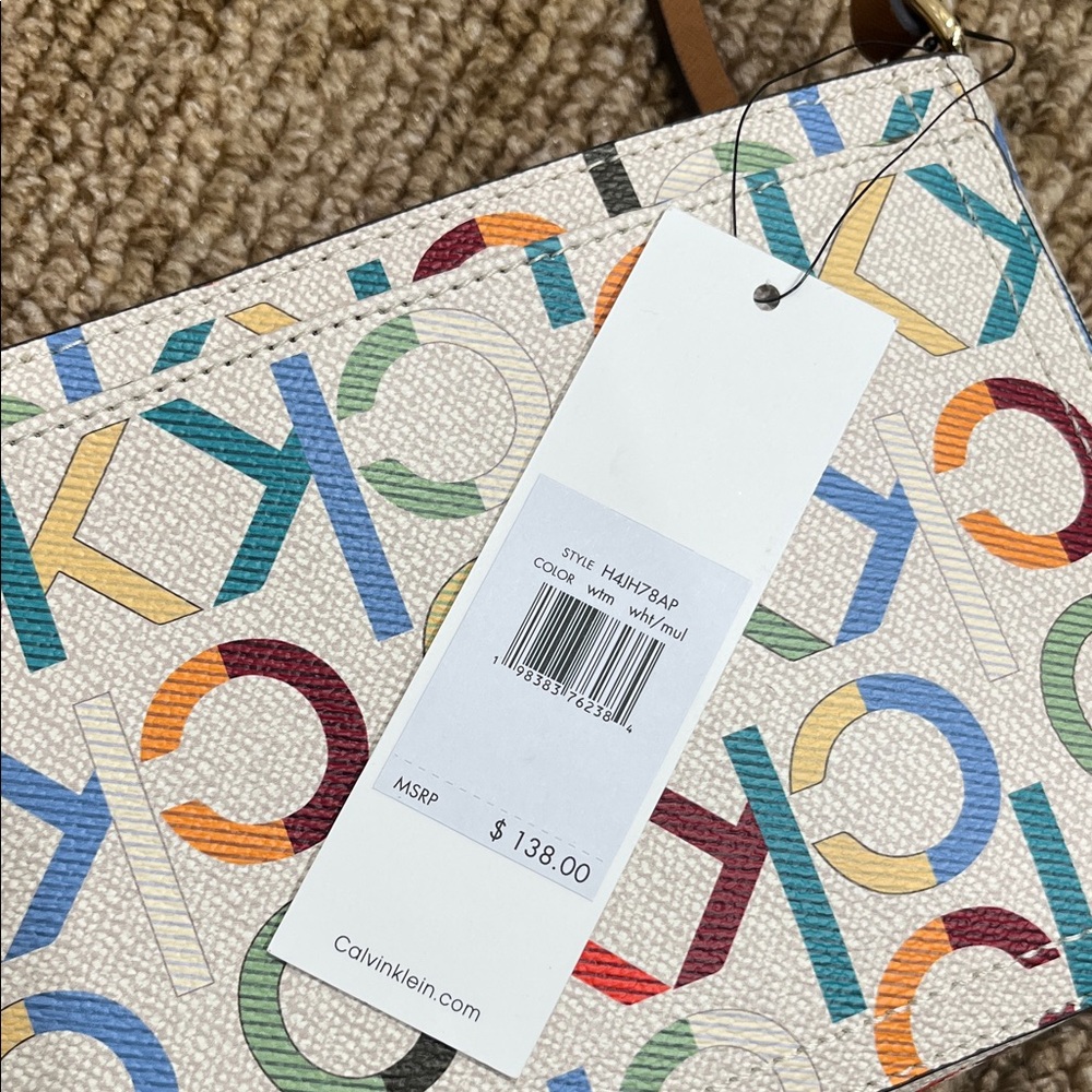 Calvin Klein Multicolor CK Logo Shoulder Bag with Brown Strap - Picture 4 of 4
